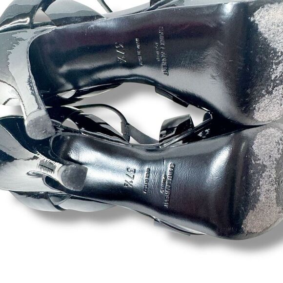 Saint Laurent Tribute Black Patent Leather Platform High Heel Sandals Size 37.5 - Picture 9 of 13